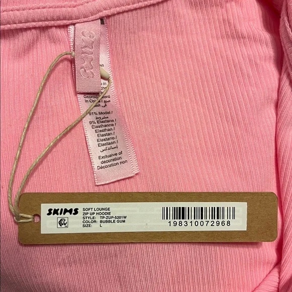 NWT Skims Soft lounge zip up hoodie ribbed new bubblegum pink - Picture 6 of 7